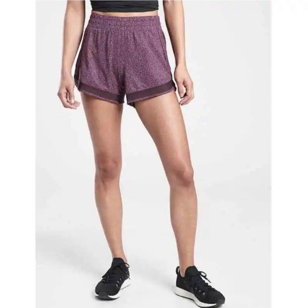 Athleta Mesh Racer Run Short 4" Purple Print Size Xsmall